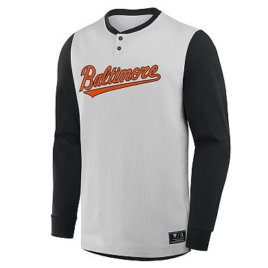Men's Fanatics Gray/Black Baltimore Orioles Clubhouse Long Sleeve Henley Shirt