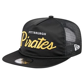 Men's New Era Black Pittsburgh Pirates Retro Satin Script Golfer Adjustable Hat