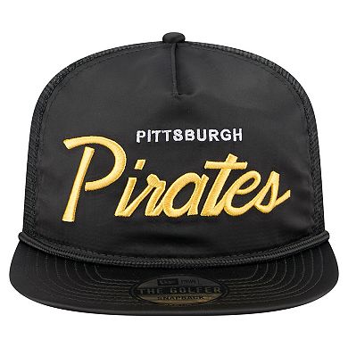 Men's New Era Black Pittsburgh Pirates Retro Satin Script Golfer Adjustable Hat