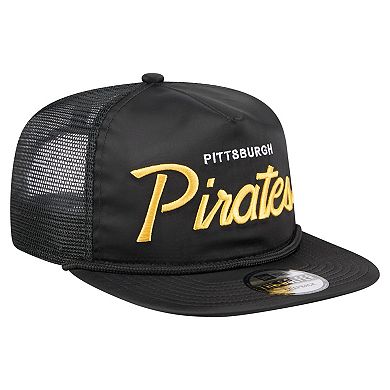 Men's New Era Black Pittsburgh Pirates Retro Satin Script Golfer Adjustable Hat