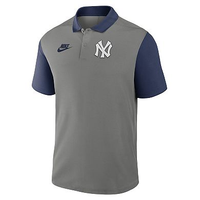 Men's Nike Gray/Navy New York Yankees Cooperstown Collection Color-Block Victory Performance Polo
