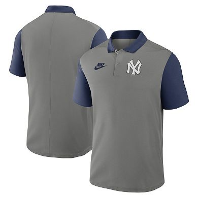 Men's Nike Gray/Navy New York Yankees Cooperstown Collection Color-Block Victory Performance Polo