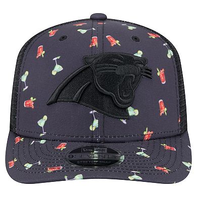 Men's New Era Navy/Black Carolina Panthers Adventure Drinks Pattern 9SEVENTY Stretch-Snap Hat