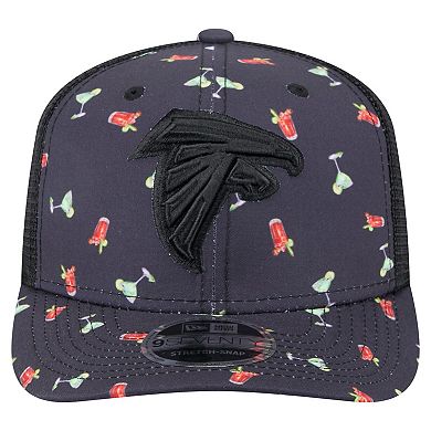 Men's New Era Navy/Black Atlanta Falcons Adventure Drinks Pattern 9SEVENTY Stretch-Snap Hat