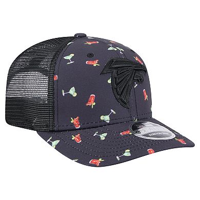 Men's New Era Navy/Black Atlanta Falcons Adventure Drinks Pattern 9SEVENTY Stretch-Snap Hat