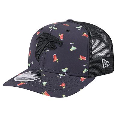 Men's New Era Navy/Black Atlanta Falcons Adventure Drinks Pattern 9SEVENTY Stretch-Snap Hat