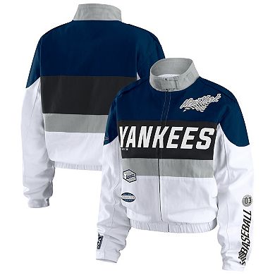 Women's WEAR by Erin Andrews Navy/White New York Yankees Racing Full-Zip Jacket