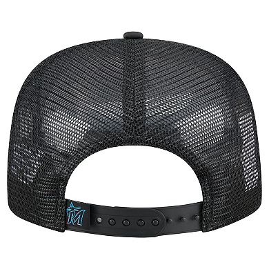 Men's New Era Black Miami Marlins Retro Satin Script Golfer Adjustable Hat