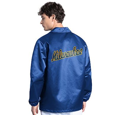 Men's Starter Royal Milwaukee Brewers Cooperstown Collection Point Man Full-Snap Coaches Jacket