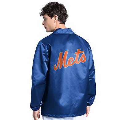 Men's Starter Royal New York Mets Cooperstown Collection Point Man Full-Snap Coaches Jacket