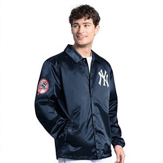 Men's Starter Navy New York Yankees Cooperstown Collection Point Man Full-Snap Coaches Jacket