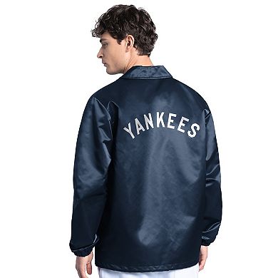 Men's Starter Navy New York Yankees Cooperstown Collection Point Man Full-Snap Coaches Jacket