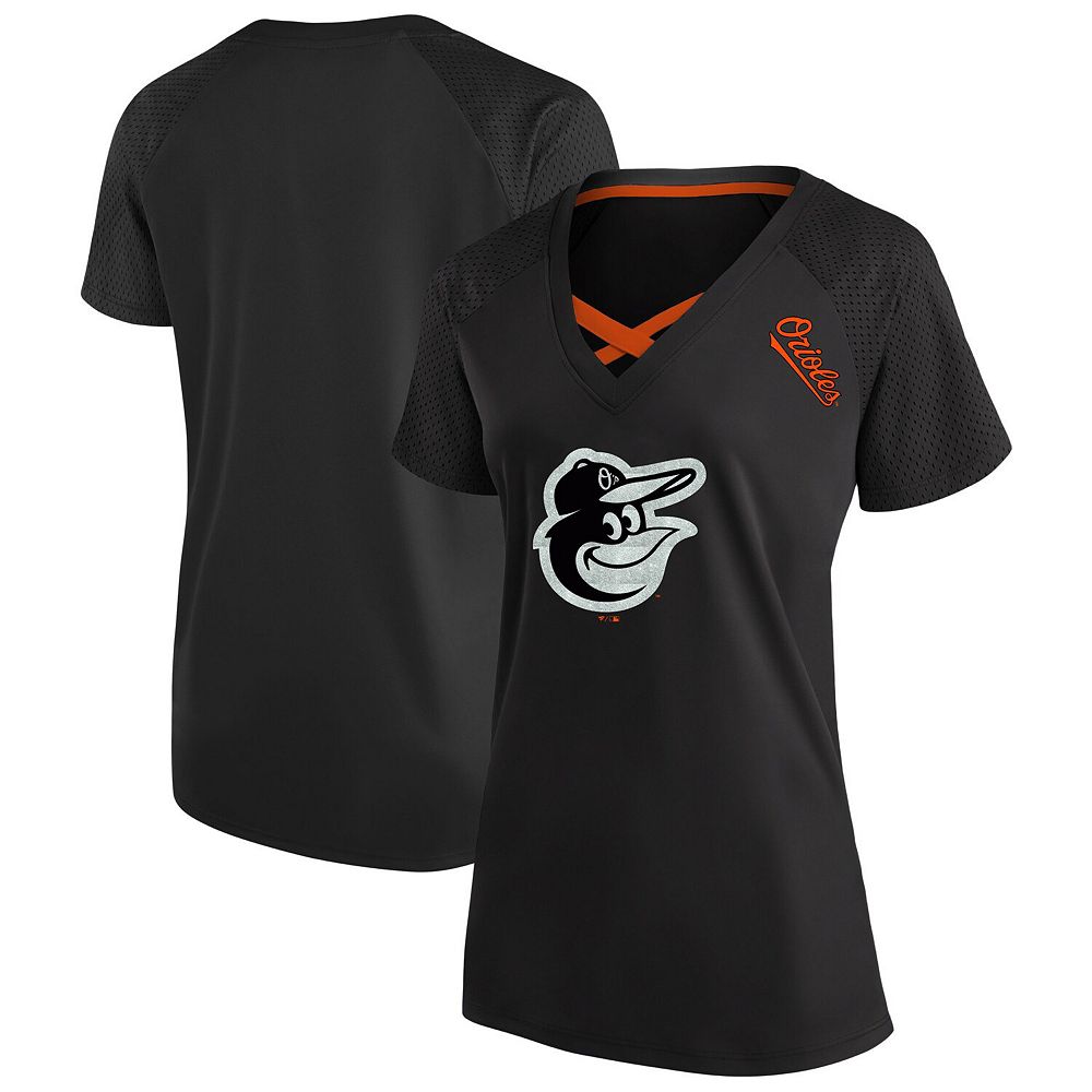 Women's Profile Black Baltimore Orioles Plus Size Glitter Raglan V-Neck ...