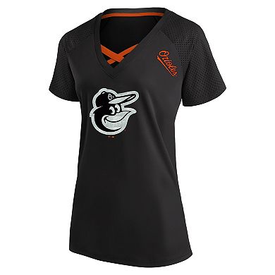 Women's Profile Black Baltimore Orioles Plus Size Glitter Raglan V-Neck T-Shirt