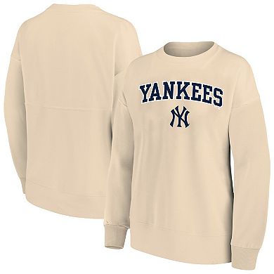 Women's Profile Oatmeal New York Yankees Plus Size French Terry Pullover Sweatshirt
