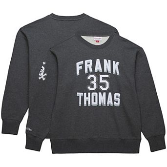 Men's Mitchell & Ness Frank Thomas Heather Charcoal Chicago White Sox Legends Collection Vintage Logo Name & Number Fleece Pullover Sweatshirt
