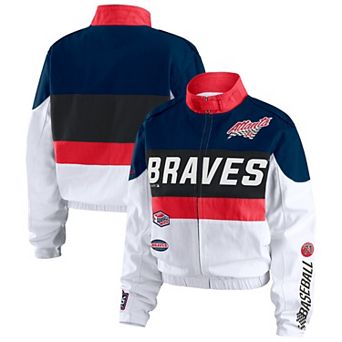 Women's WEAR by Erin Andrews Navy/White Atlanta Braves Racing Full-Zip Jacket