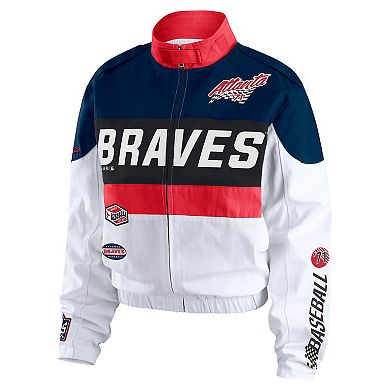 Women's WEAR by Erin Andrews Navy/White Atlanta Braves Racing Full-Zip Jacket