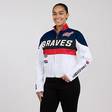 Women's WEAR by Erin Andrews Navy/White Atlanta Braves Racing Full-Zip Jacket