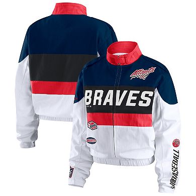 Women's WEAR by Erin Andrews Navy/White Atlanta Braves Racing Full-Zip Jacket