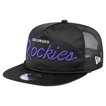 Men's New Era Black Colorado Rockies Retro Satin Script Golfer Adjustable Hat