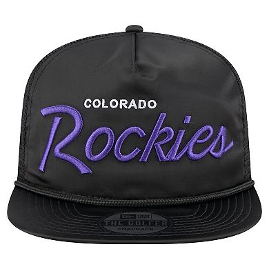Men's New Era Black Colorado Rockies Retro Satin Script Golfer Adjustable Hat