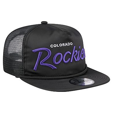 Men's New Era Black Colorado Rockies Retro Satin Script Golfer Adjustable Hat