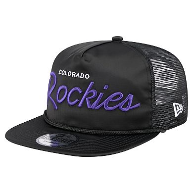Men's New Era Black Colorado Rockies Retro Satin Script Golfer Adjustable Hat