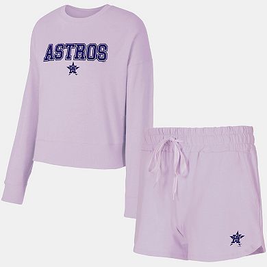 Women's Concepts Sport Lavender Houston Astros Elevation Tri-Blend Long Sleeve T-Shirt & Shorts Set
