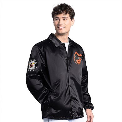 Men's Starter Black Baltimore Orioles Cooperstown Collection Point Man Full-Snap Coaches Jacket