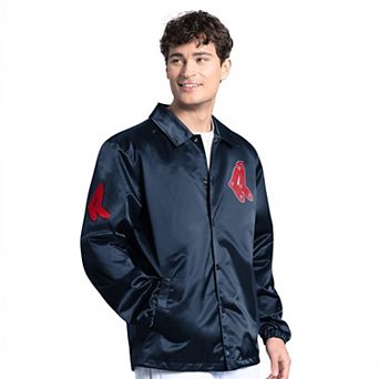 Men's Starter Navy Boston Red Sox Cooperstown Collection Point Man Full-Snap Coaches Jacket