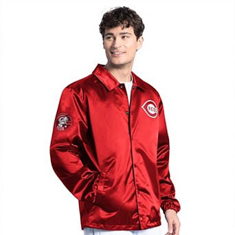 Men's Starter Red Cincinnati Reds Cooperstown Collection Point Man Full-Snap Coaches Jacket