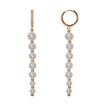 Vieste Gold Tone Polished Simulated Pearl Linear Drop Earrings