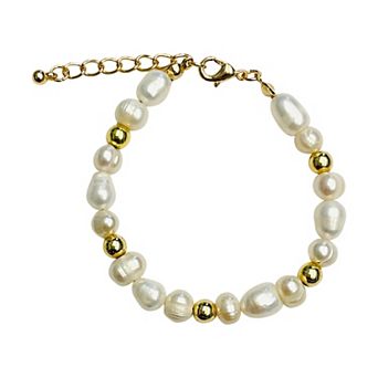 Vieste Gold Tone Polished Freshwater Pearl Line Bracelet
