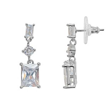 Vieste Silver Tone Sparkly Faceted Crystal Polished Drop Earrings