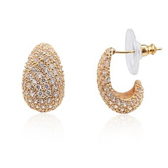 Vieste Gold-Tone Cubic Zirconia Button Hoop Earrings