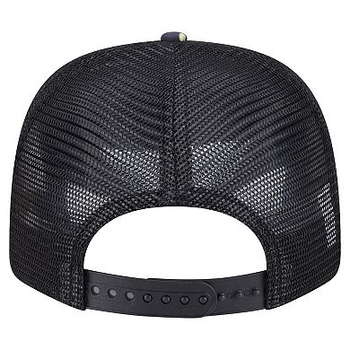 Men's New Era Navy/Black Miami Dolphins Adventure Drinks Pattern 9SEVENTY Stretch-Snap Hat