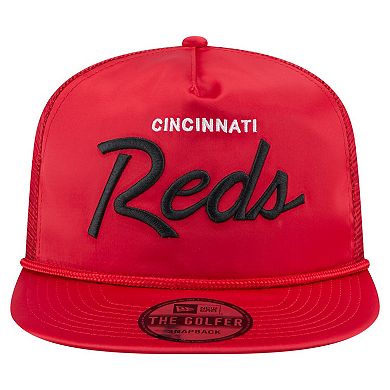 Men's New Era Red Cincinnati Reds Retro Satin Script Golfer Adjustable Hat