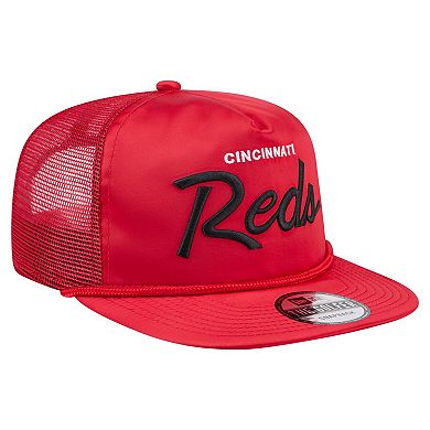 Men's New Era Red Cincinnati Reds Retro Satin Script Golfer Adjustable Hat