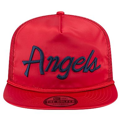 Men's New Era Red Los Angeles Angels Retro Satin Script Golfer Adjustable Hat