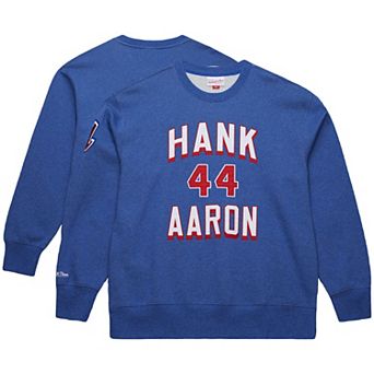 Men's Mitchell & Ness Hank Aaron Royal Atlanta Braves Legends Collection Vintage Logo Fleece Name & Number Pullover Sweatshirt
