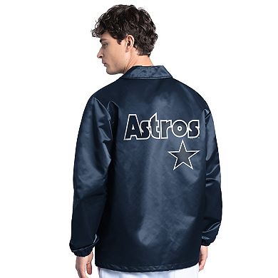 Men's Starter Navy Houston Astros Cooperstown Collection Point Man Full-Snap Coaches Jacket
