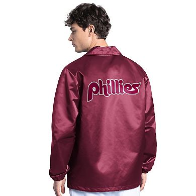 Men's Starter Burgundy Philadelphia Phillies Cooperstown Collection Point Man Full-Snap Coaches Jacket