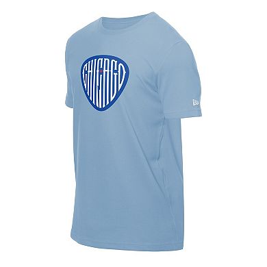 Men's New Era Light Blue Chicago Cubs Guitar Pick T-Shirt