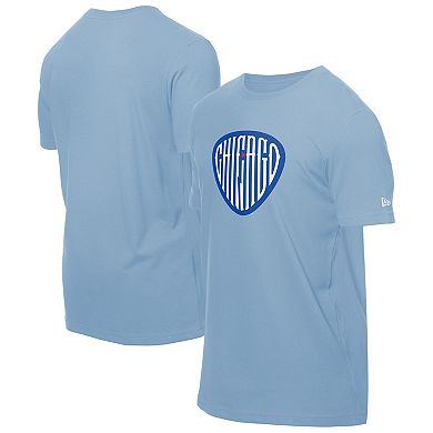 Men's New Era Light Blue Chicago Cubs Guitar Pick T-Shirt