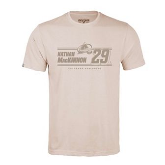 Men's Levelwear Nathan MacKinnon Khaki Colorado Avalanche Richmond Mileage Name & Number T-Shirt