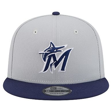 Men's New Era Gray/Navy Miami Marlins 2-Tone Color Pack 9FIFTY Snapback Hat