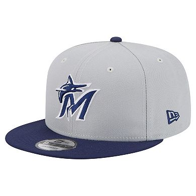 Men's New Era Gray/Navy Miami Marlins 2-Tone Color Pack 9FIFTY Snapback Hat