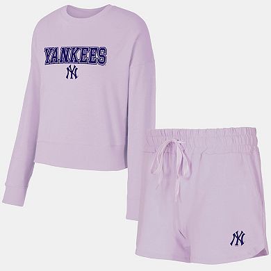 Women's Concepts Sport Lavender New York Yankees Elevation Tri-Blend Long Sleeve Top & Shorts Set