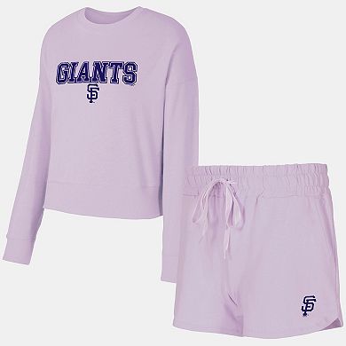 Women's Concepts Sport Lavender San Francisco Giants Elevation Tri-Blend Long Sleeve Top & Shorts Set